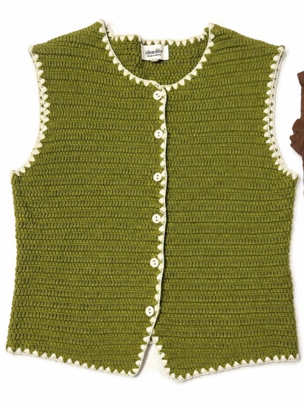 Idem ditto size small Olive Green Crochet Button-Front Sweater Vest